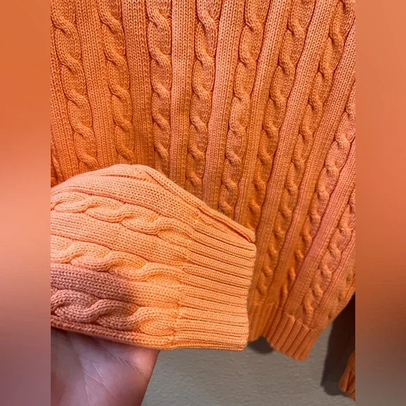 Lauren Ralph Lauren Vtg Cable Knit 100% Cotton Crewneck Cropped Sweater M - Picture 6 of 9
